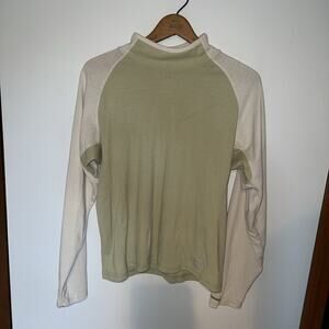 NORTH FACE WOMENS Green White Raglan VAPOR WICK Pullover Long Sleeve Shirt LARGE